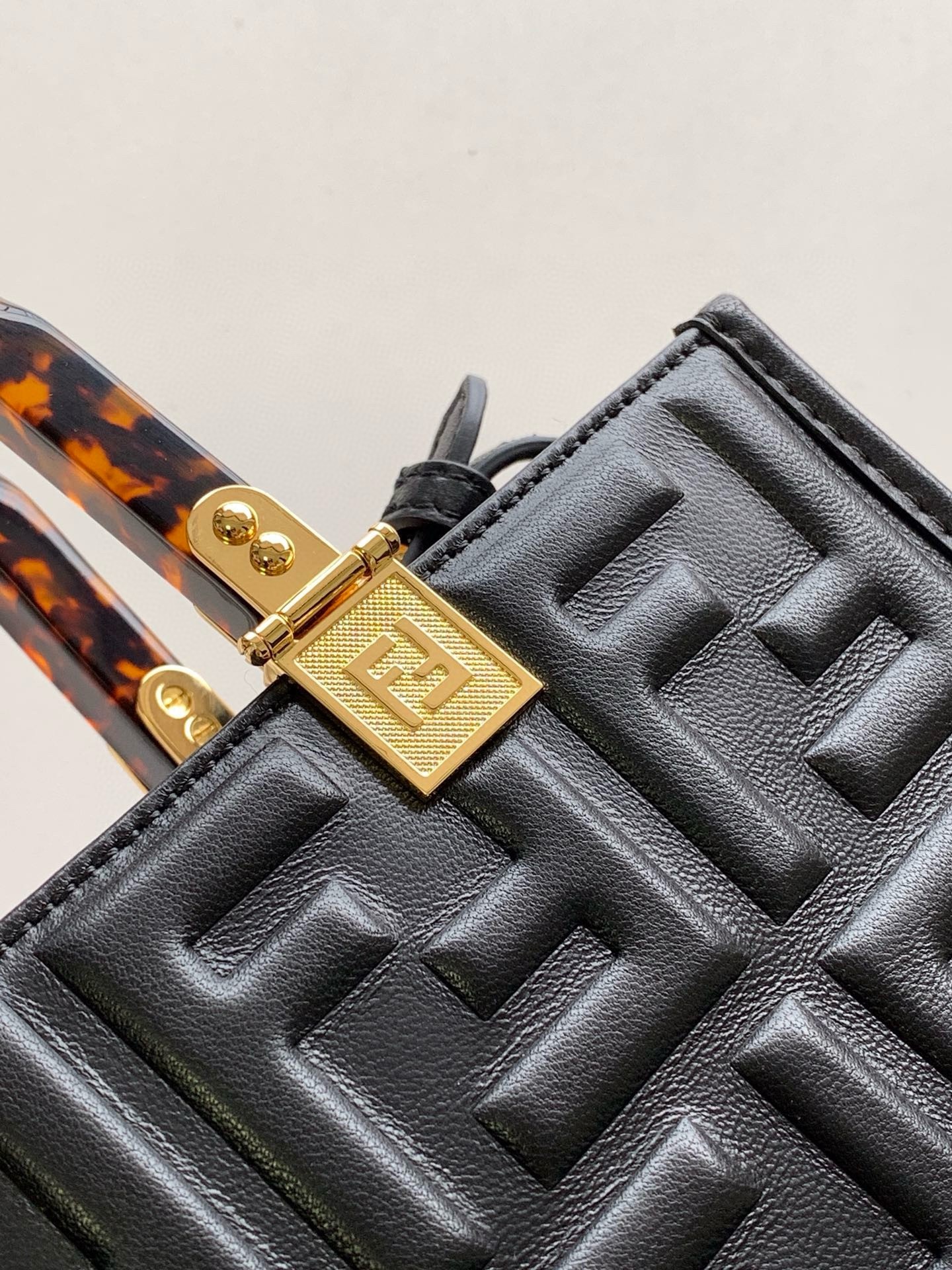 F**di sunshine small tote bag in black ff calfskin