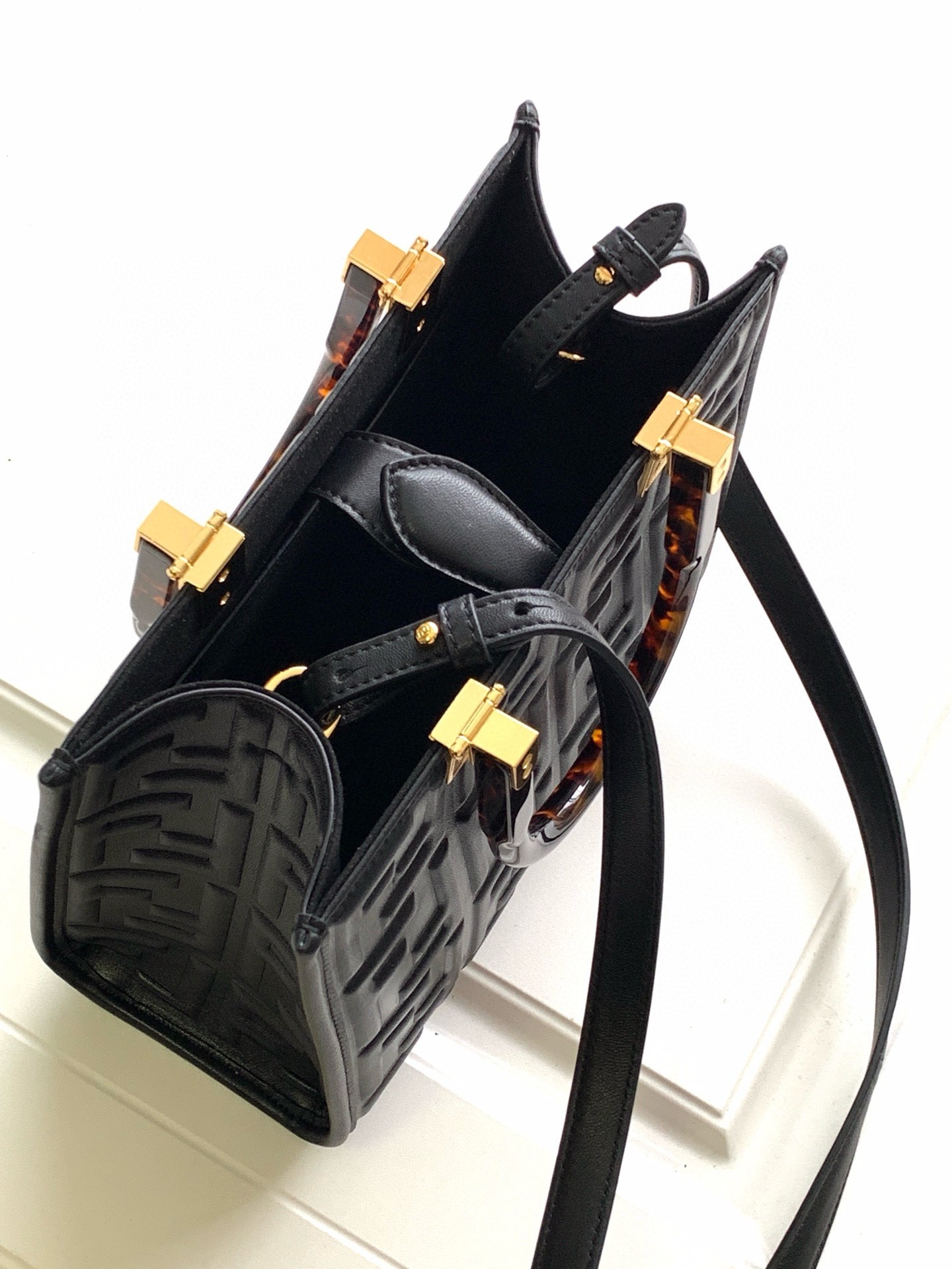 F**di sunshine small tote bag in black ff calfskin