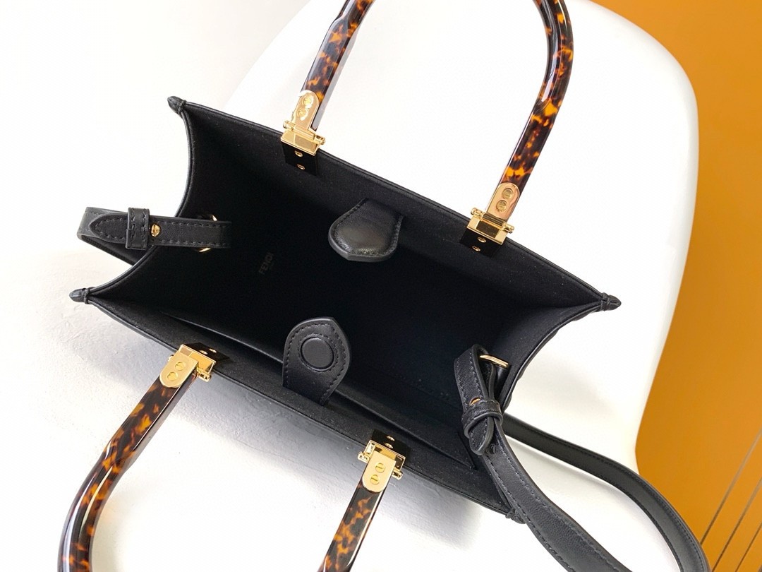 F**di sunshine small tote bag in black ff calfskin