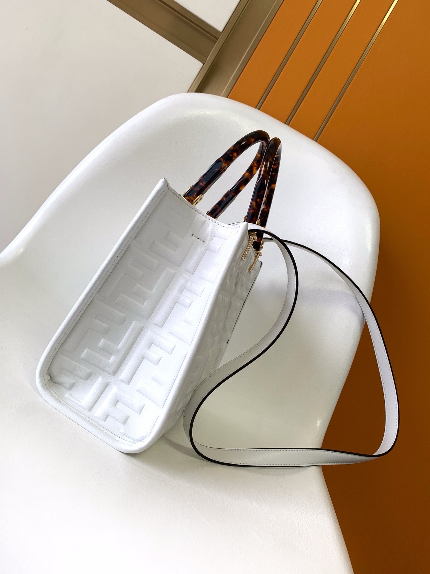 F**di sunshine small tote bag in white ff calfskin
