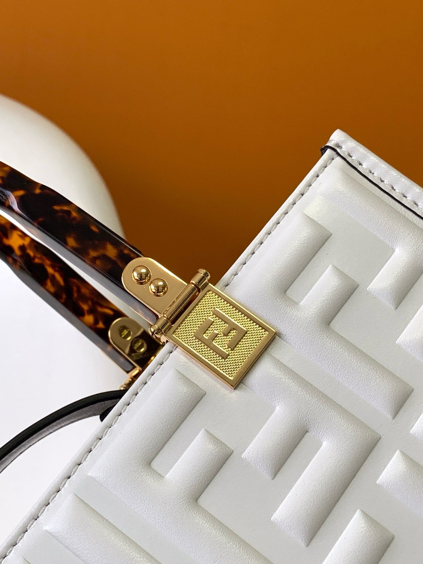F**di sunshine small tote bag in white ff calfskin