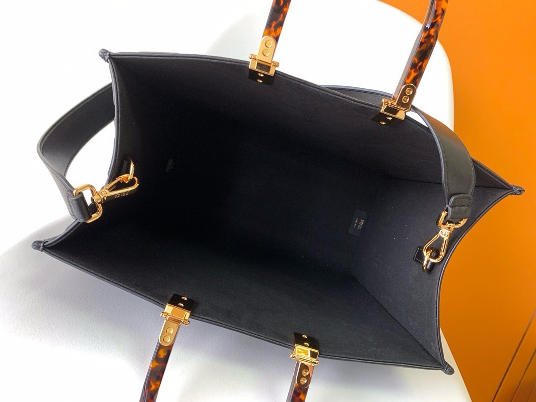 F**di sunshine medium tote bag in black ff calfskin