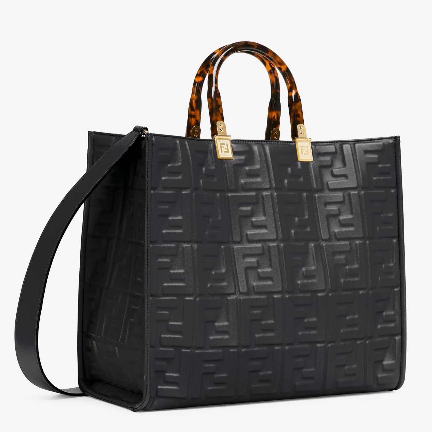 F**di sunshine medium tote bag in black ff calfskin