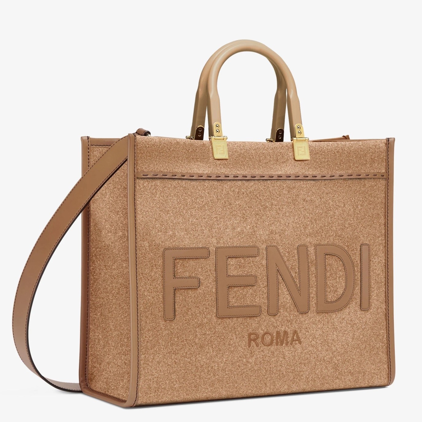 F**di sunshine medium shopper bag in brown flannel