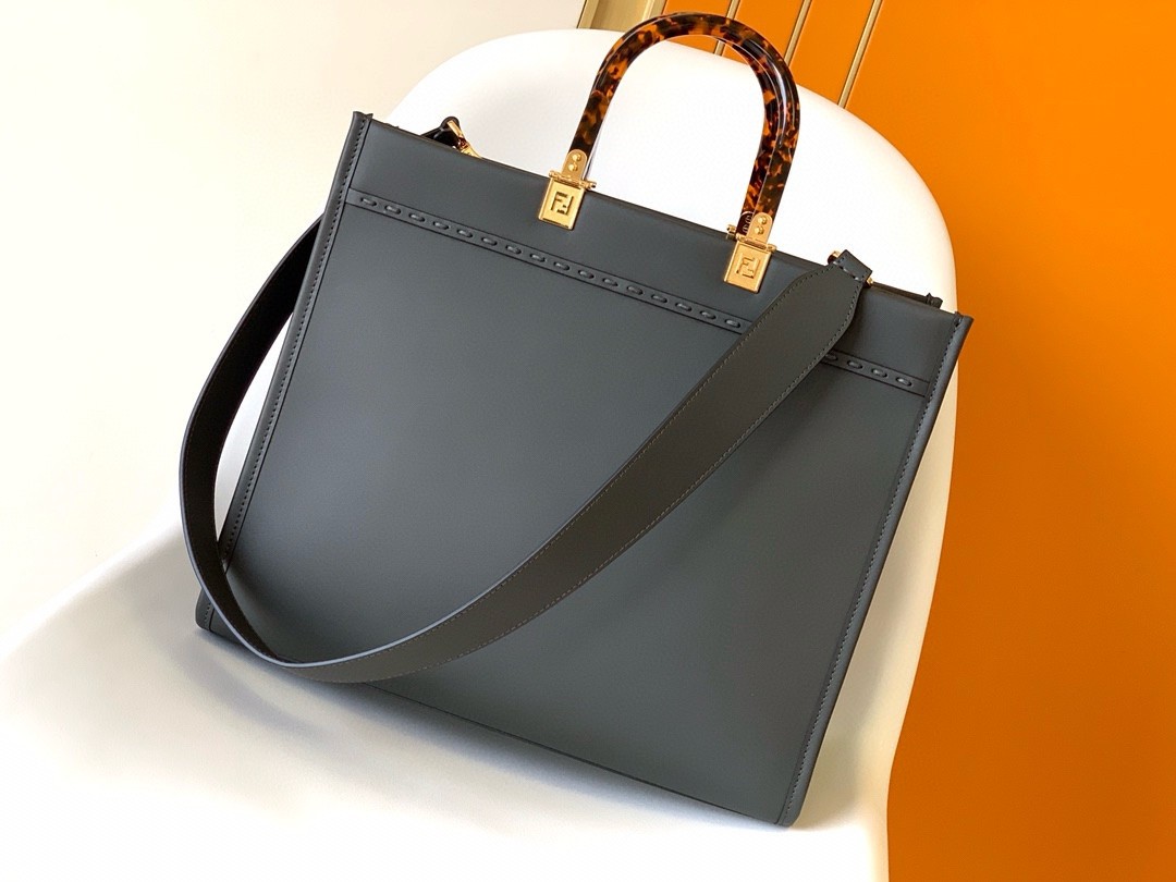 F**di sunshine medium tote bag in black leather with python logo