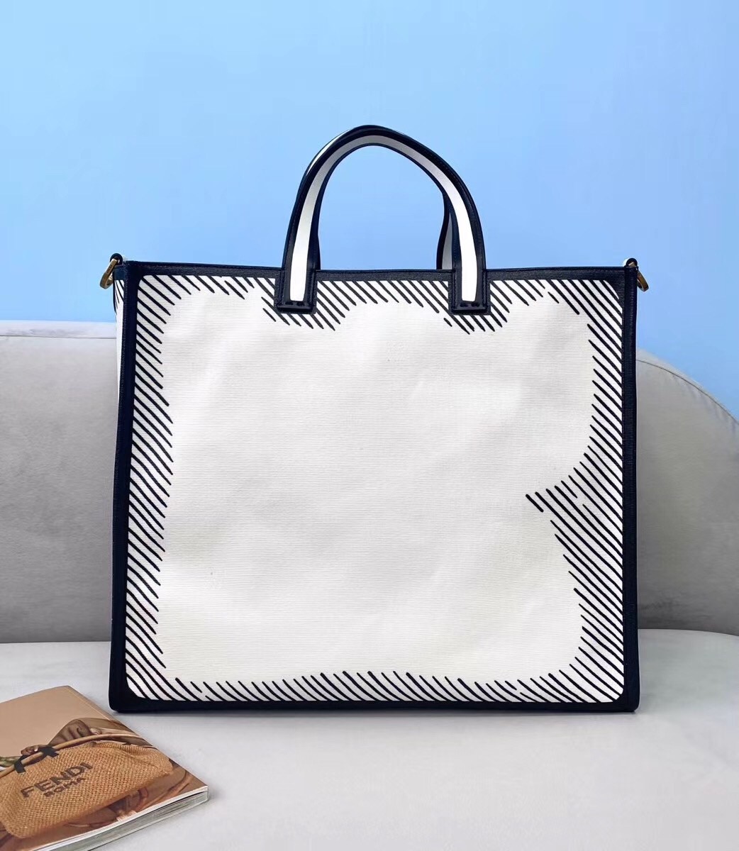 F**di shopper bag in white glazed canvas