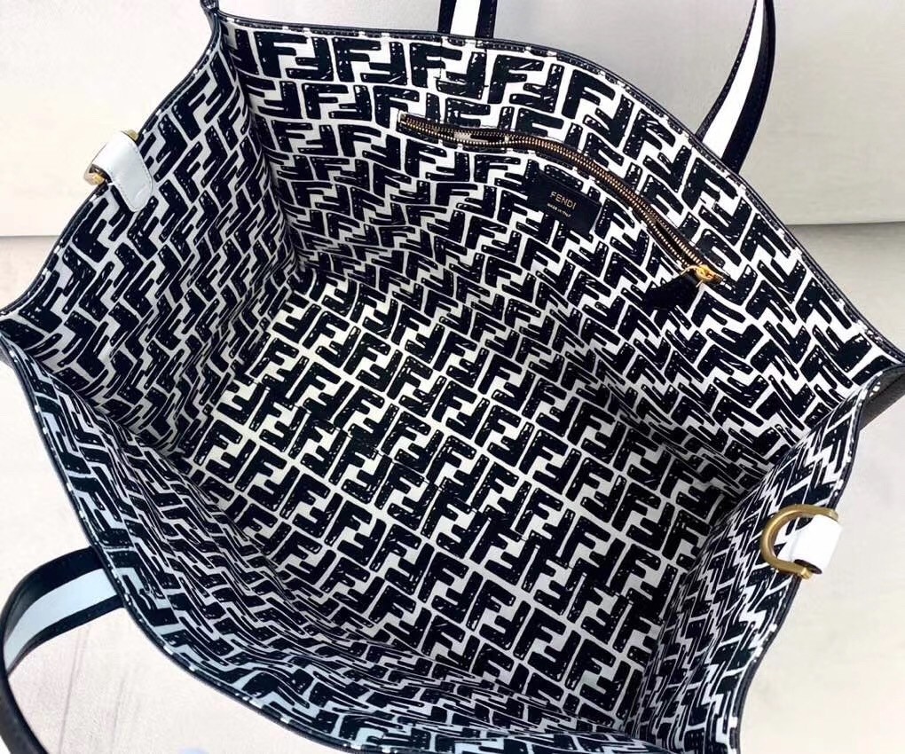 F**di shopper bag in white glazed canvas