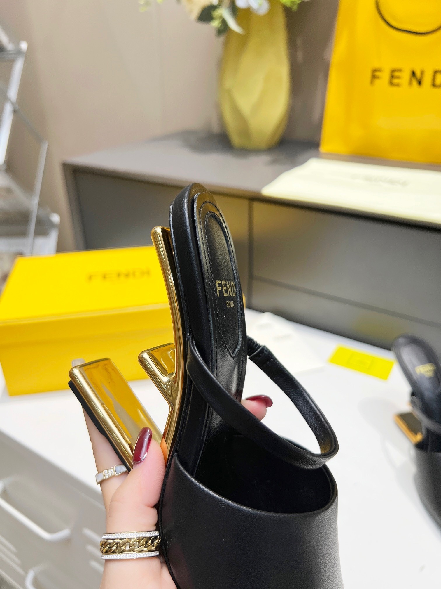 F**di first sandals 95mm in black calfskin