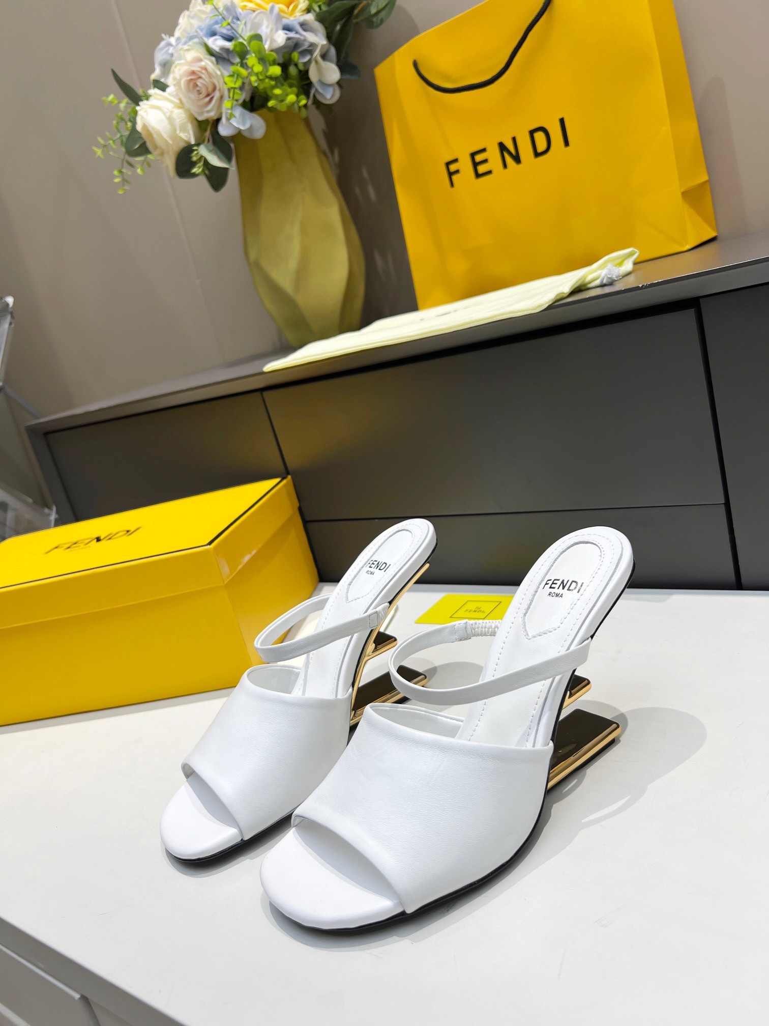 F**di first sandals 95mm in white calfskin