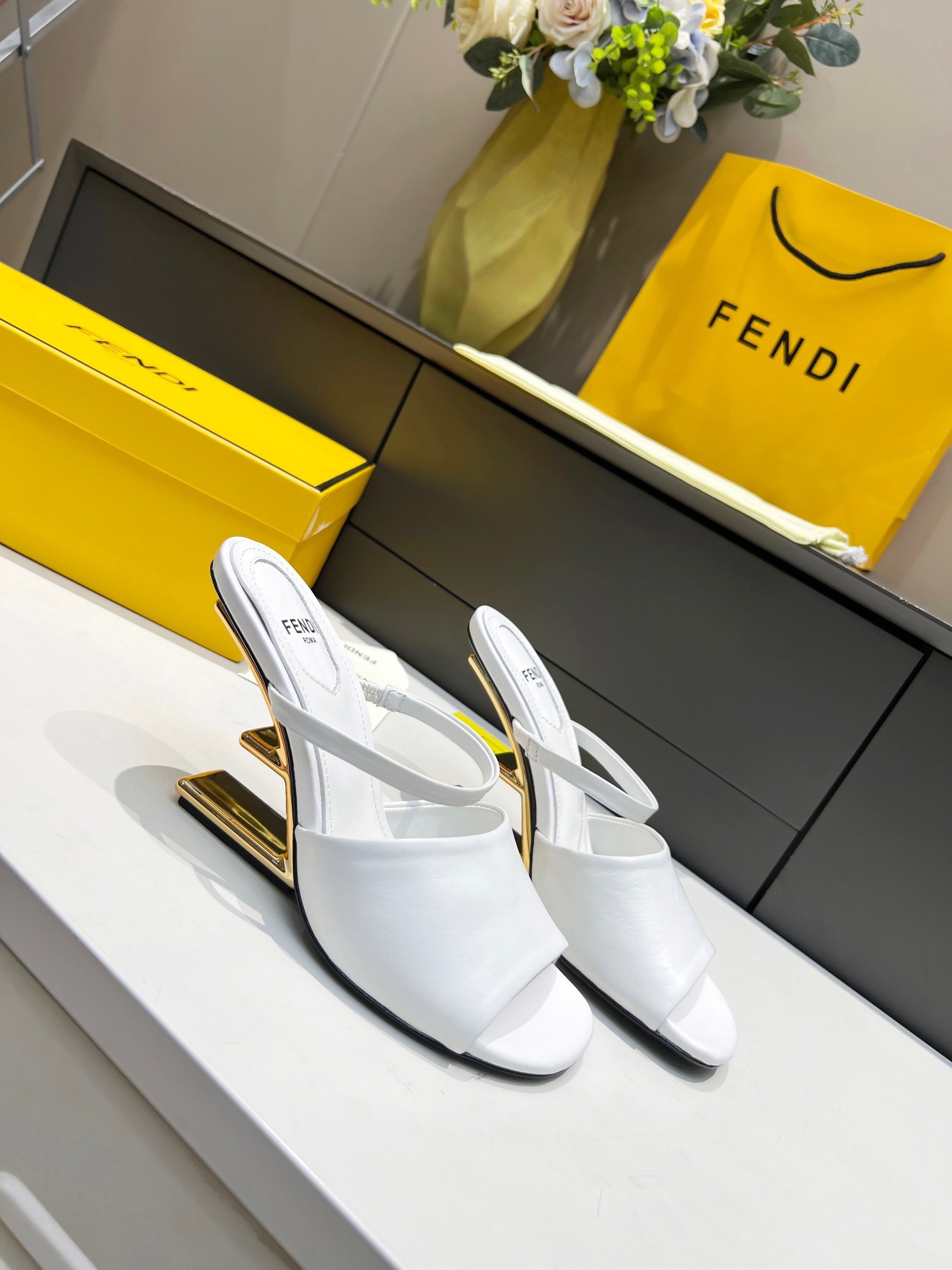 F**di first sandals 95mm in white calfskin