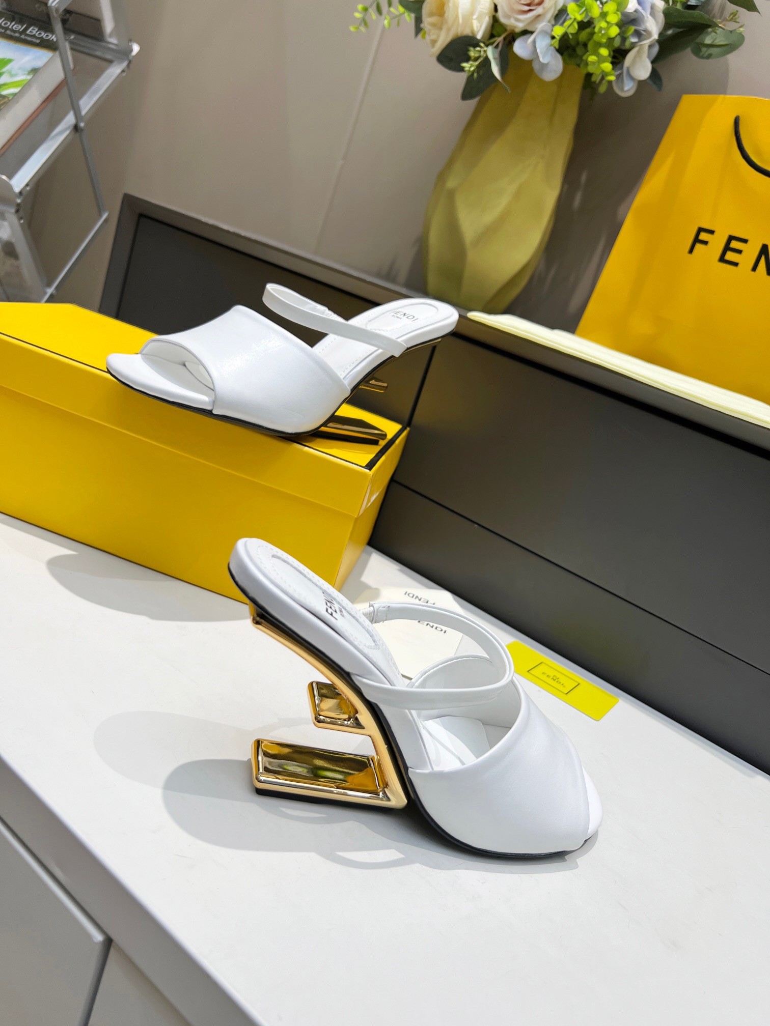 F**di first sandals 95mm in white calfskin