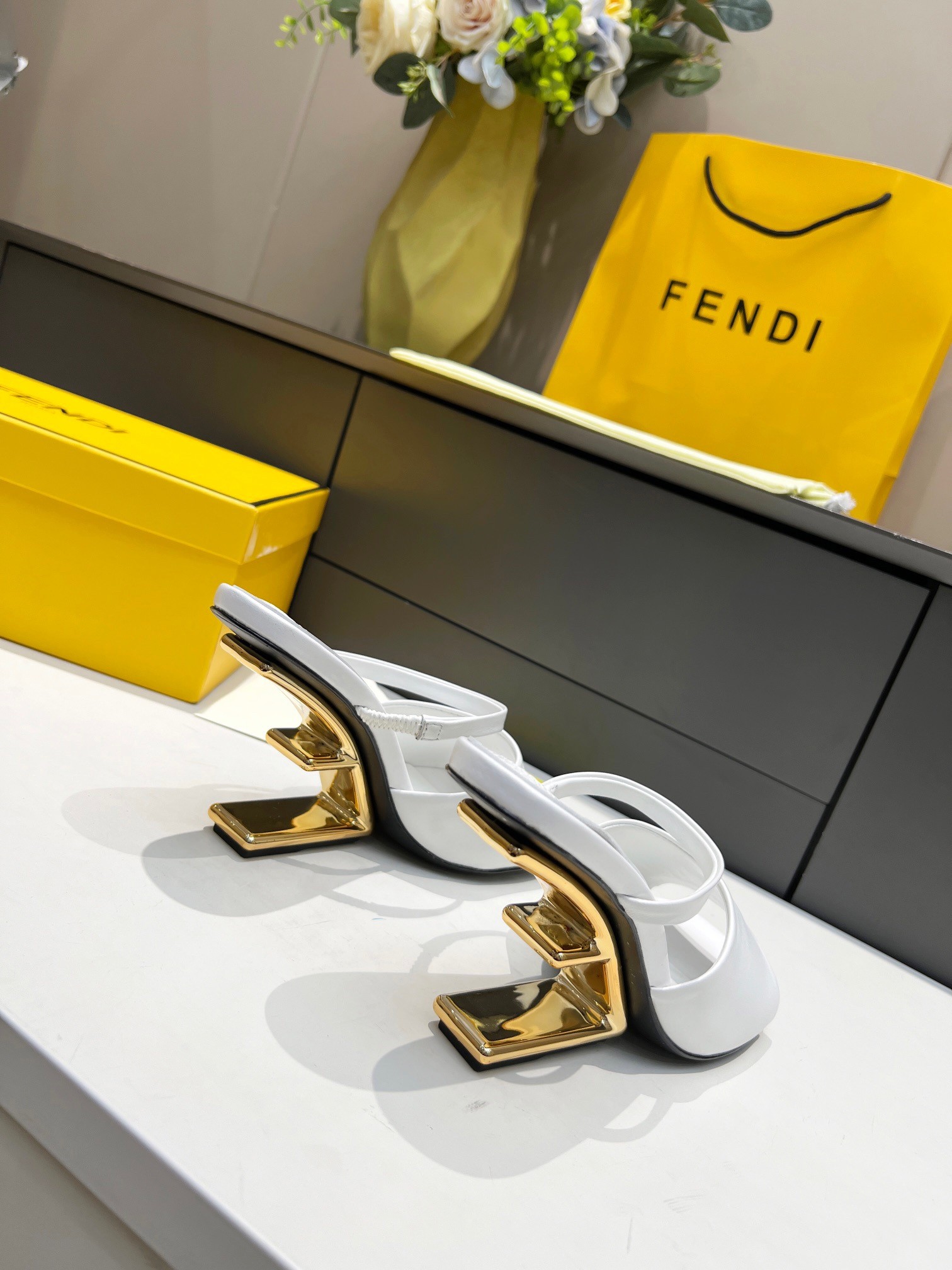 F**di first sandals 95mm in white calfskin