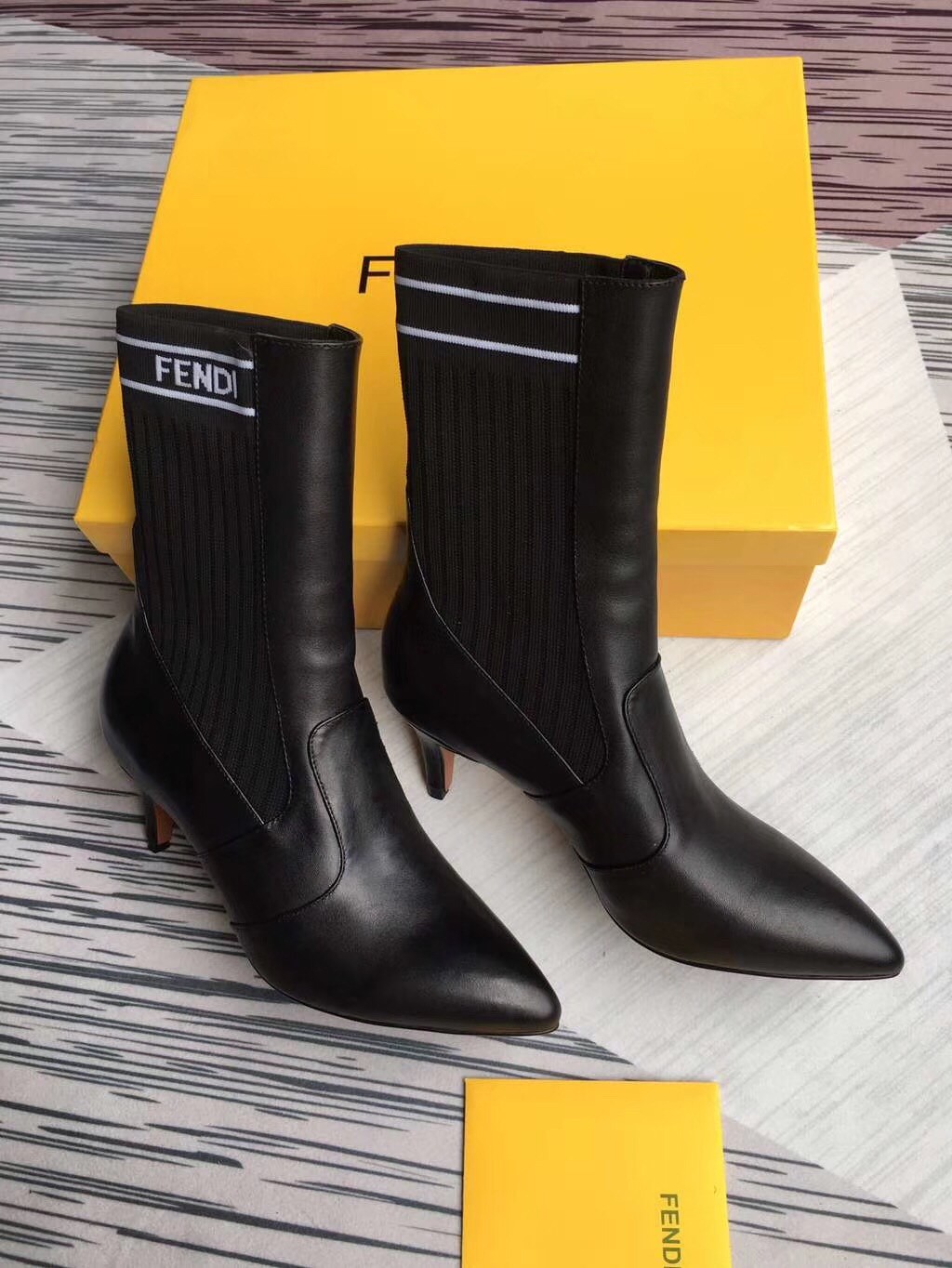F**di leather and stretch fabric ankle boots