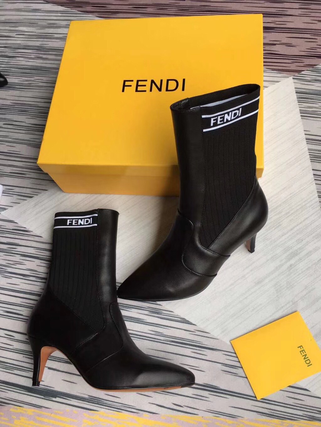 F**di leather and stretch fabric ankle boots