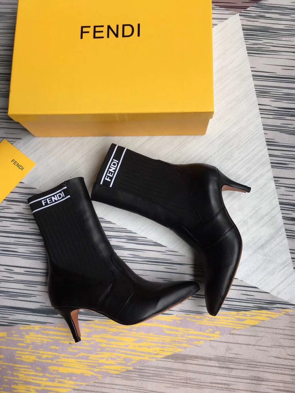 F**di leather and stretch fabric ankle boots