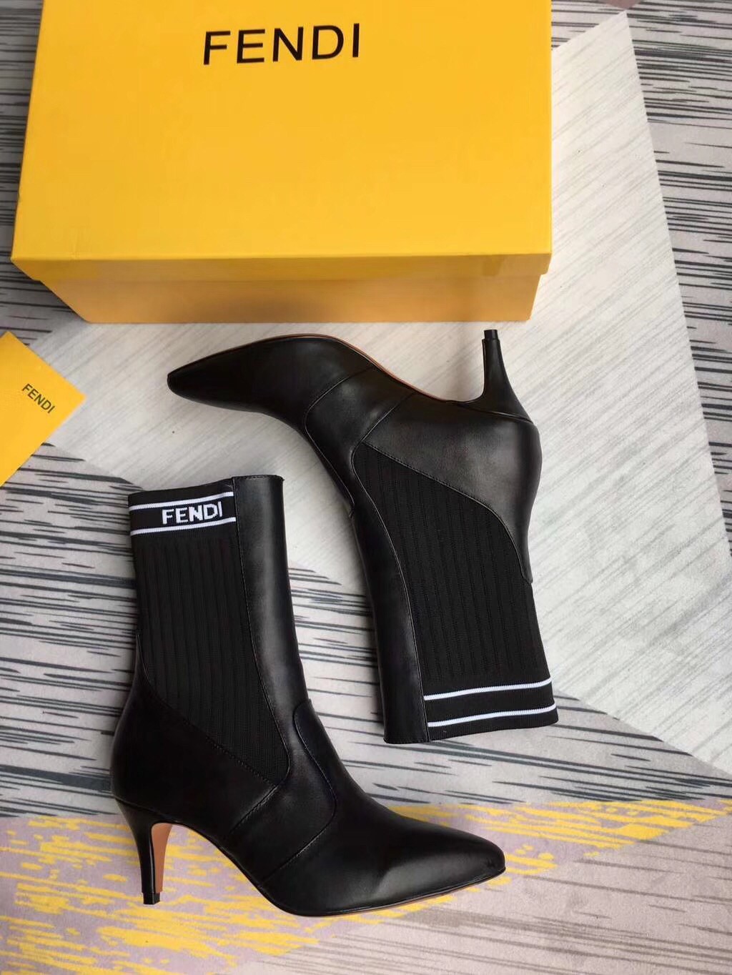 F**di leather and stretch fabric ankle boots