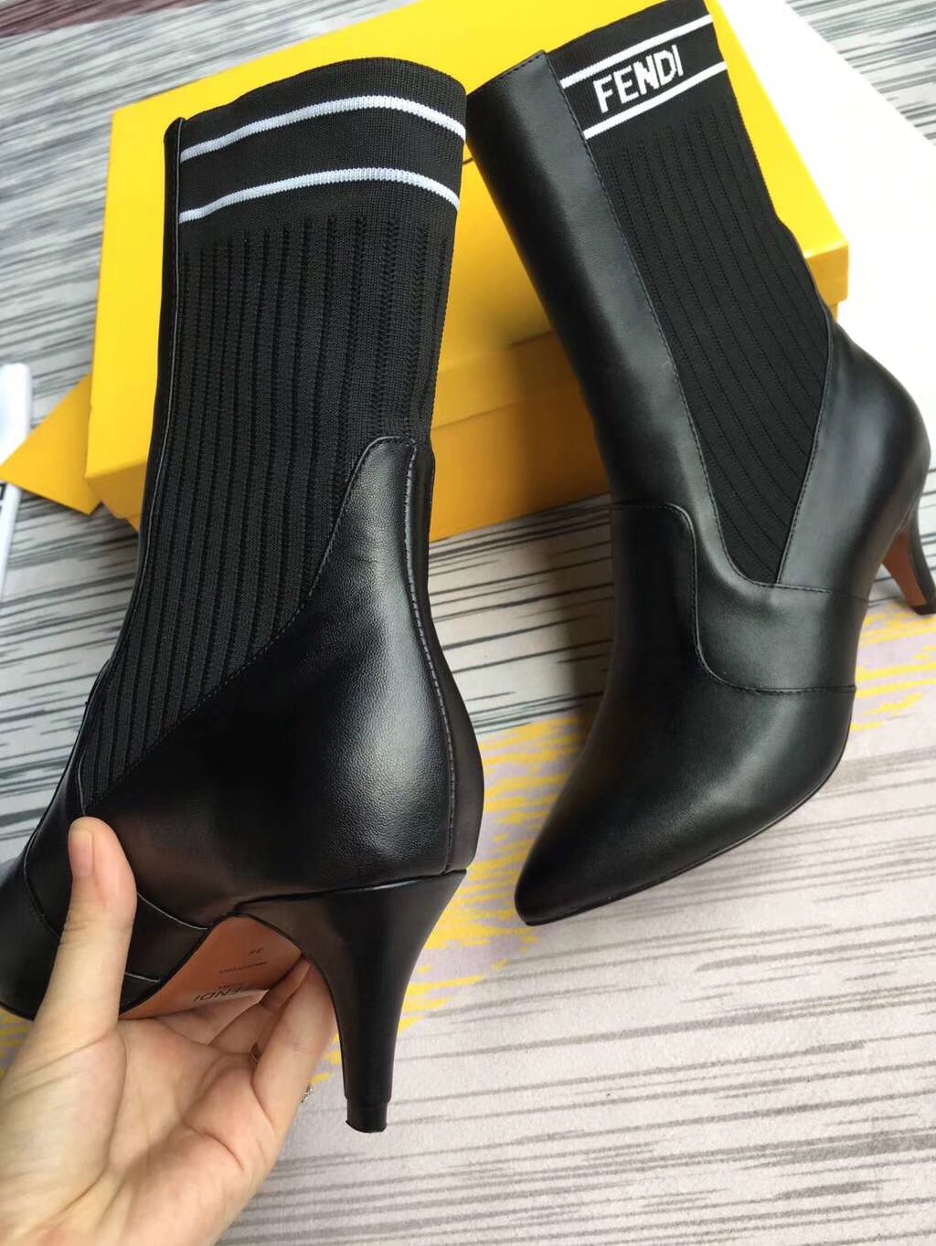 F**di leather and stretch fabric ankle boots