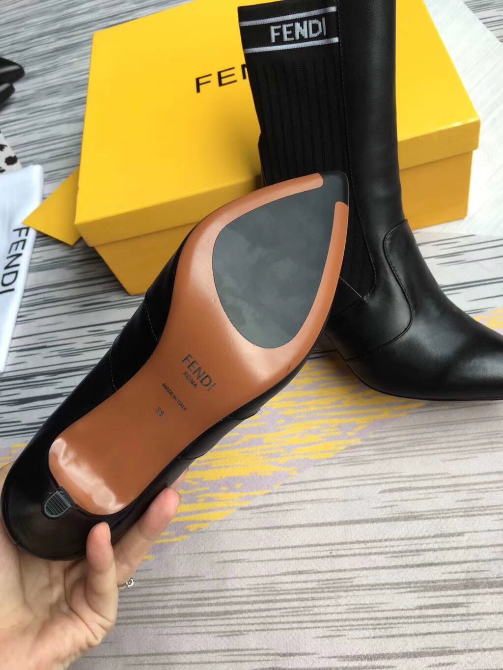F**di leather and stretch fabric ankle boots