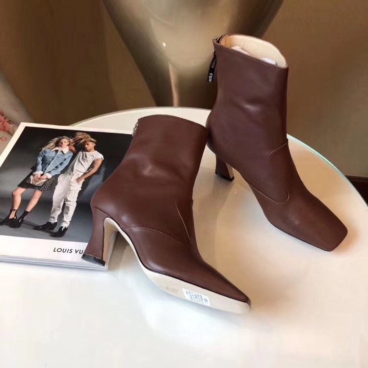 F**di square toe ankle boots in brown lambskin