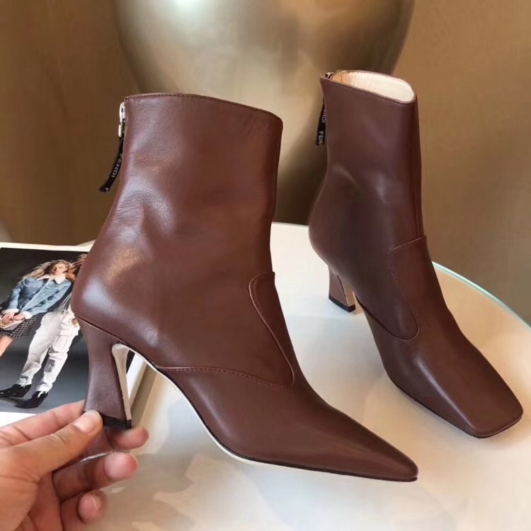 F**di square toe ankle boots in brown lambskin