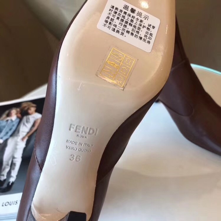 F**di square toe ankle boots in brown lambskin