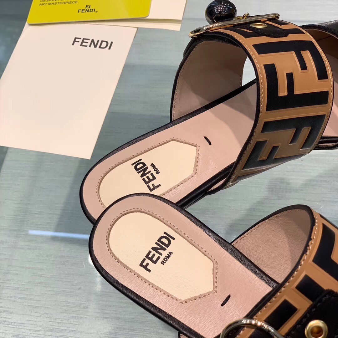 F**di black sabots sandals with metal-plated pearl