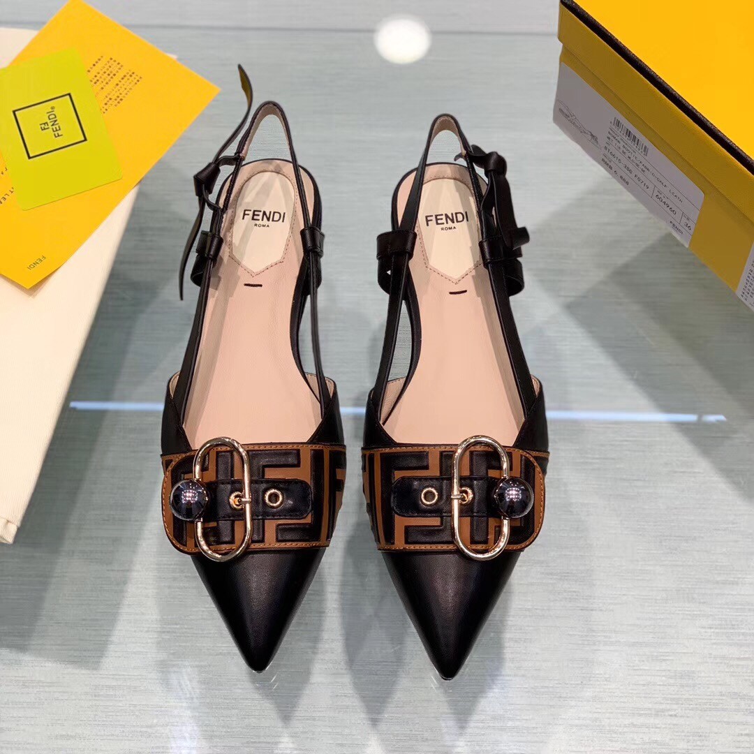 F**di black ankle strap slingbacks