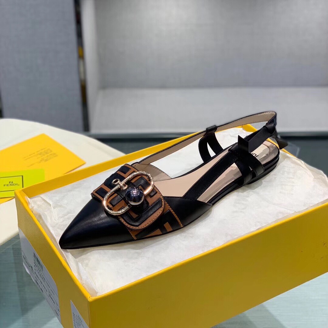 F**di black ankle strap slingbacks