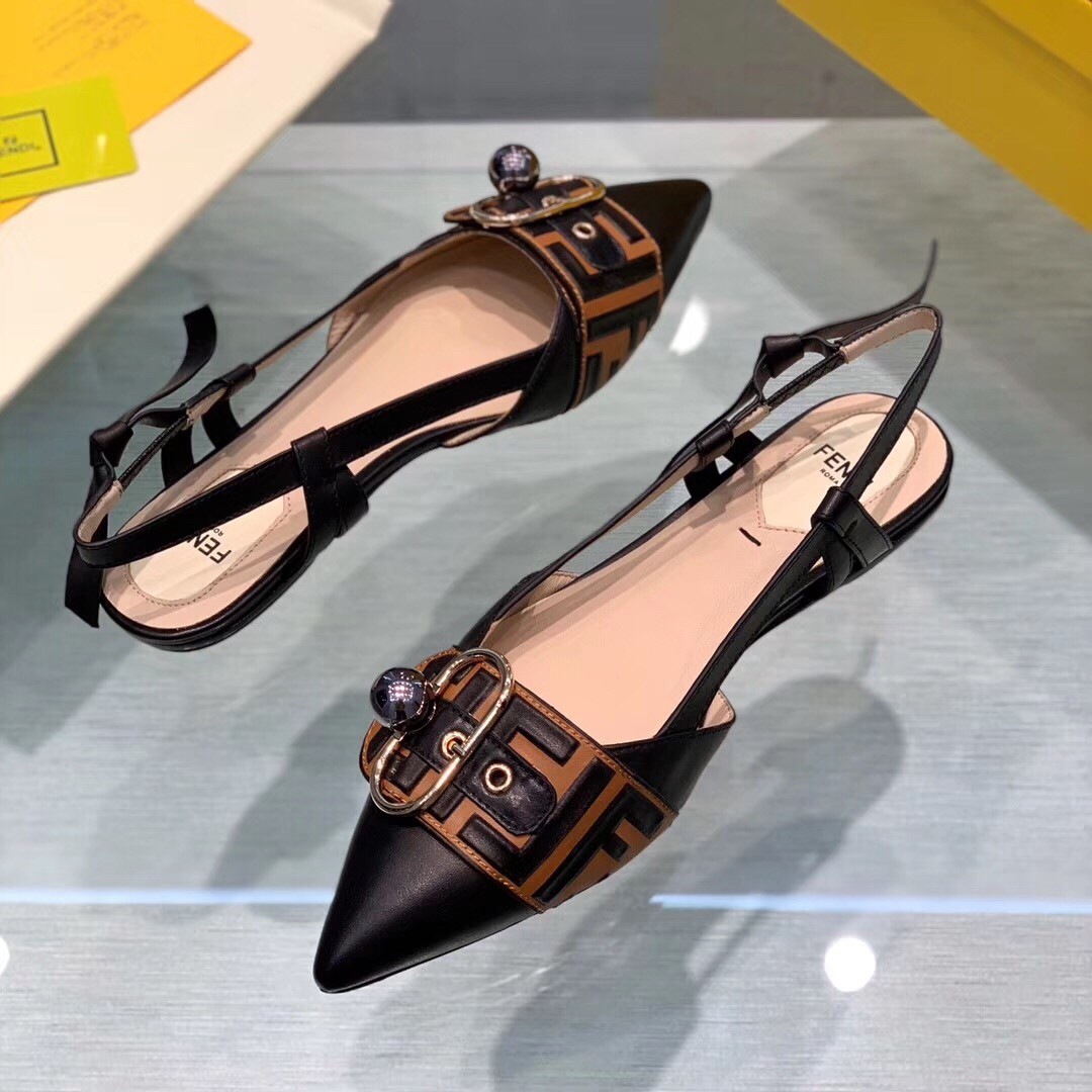 F**di black ankle strap slingbacks