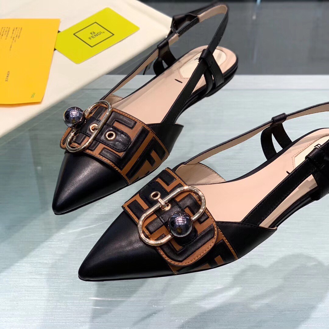 F**di black ankle strap slingbacks