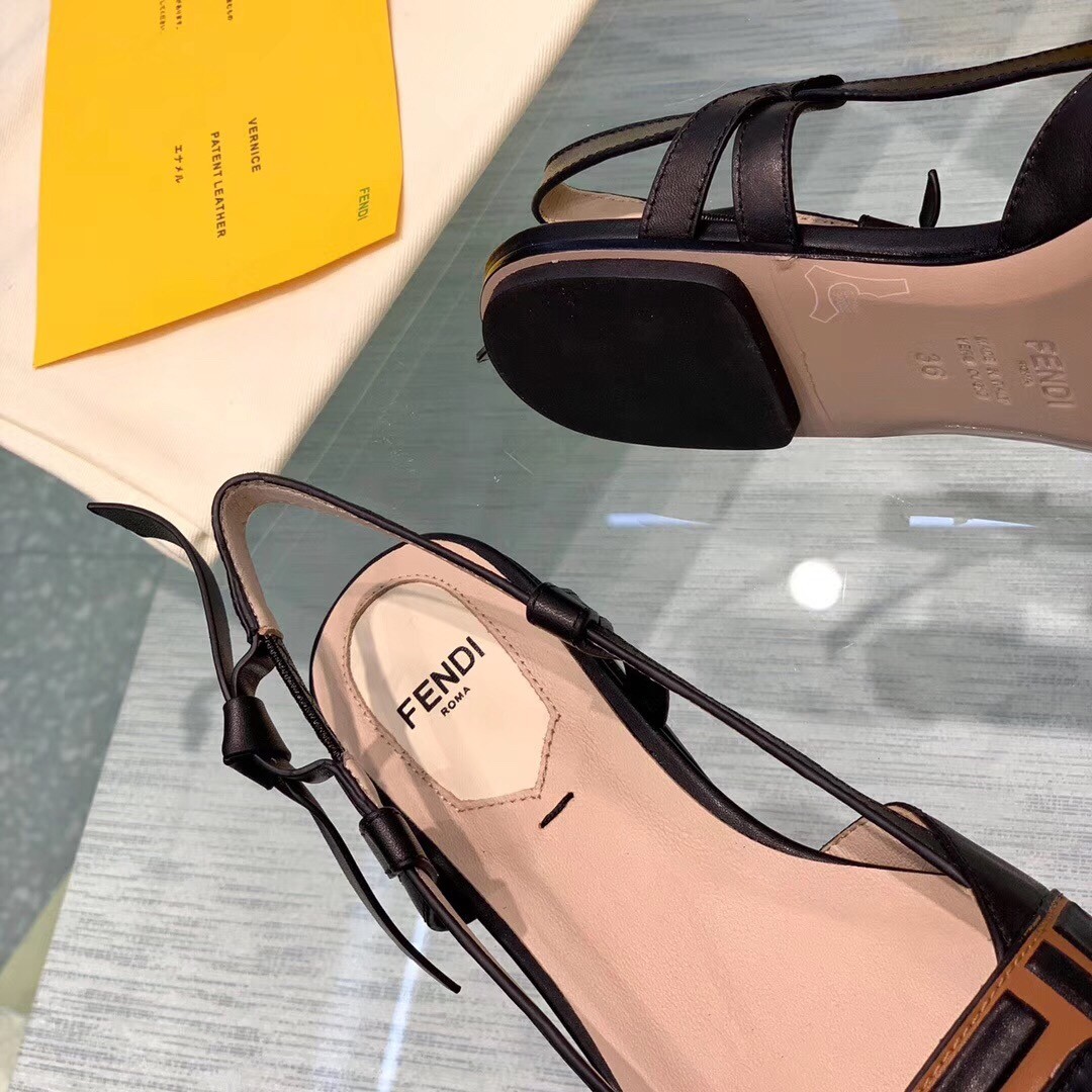 F**di black ankle strap slingbacks
