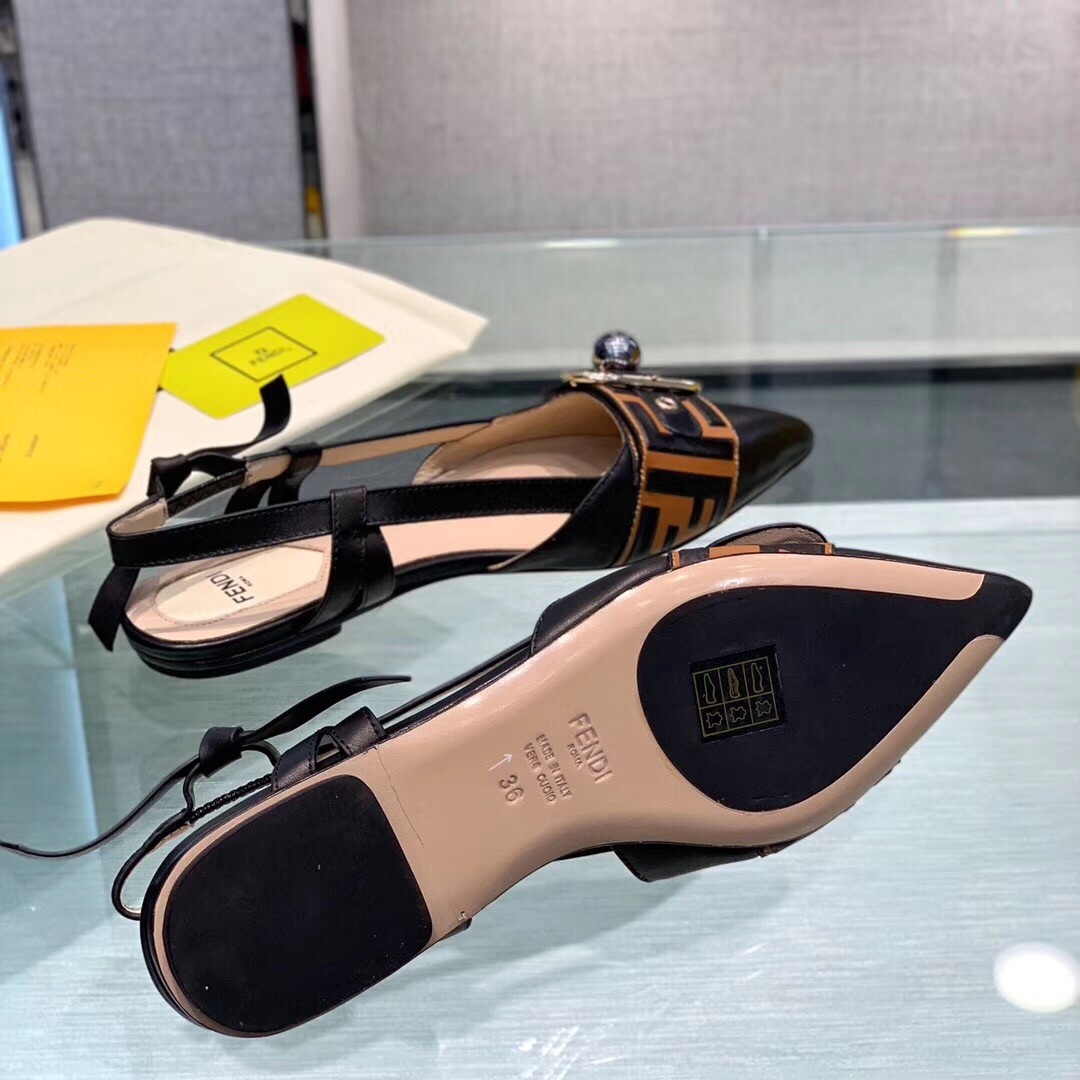 F**di black ankle strap slingbacks