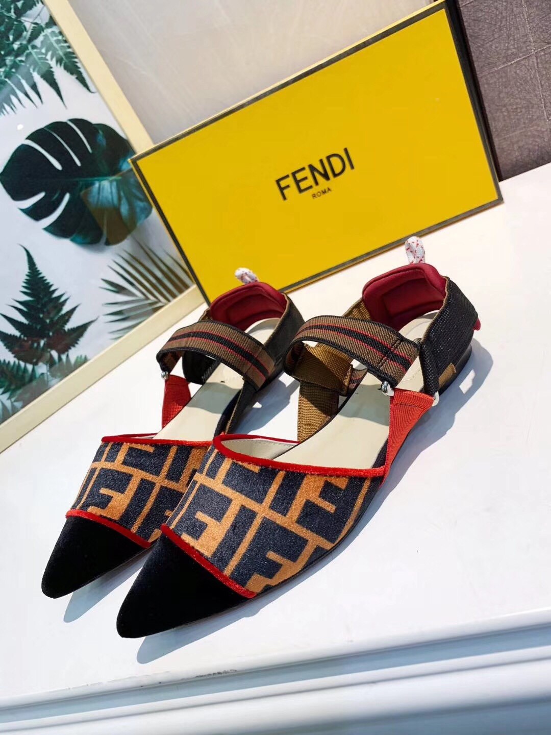 F**di multicolour fabric sabots flat sandals