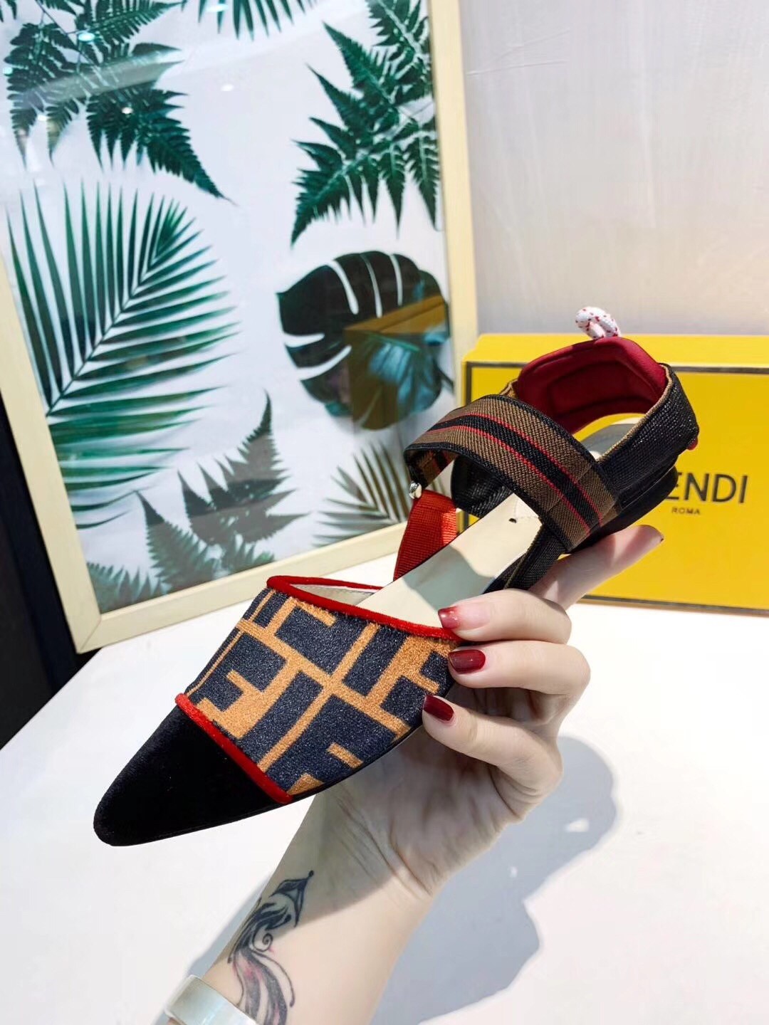 F**di multicolour fabric sabots flat sandals