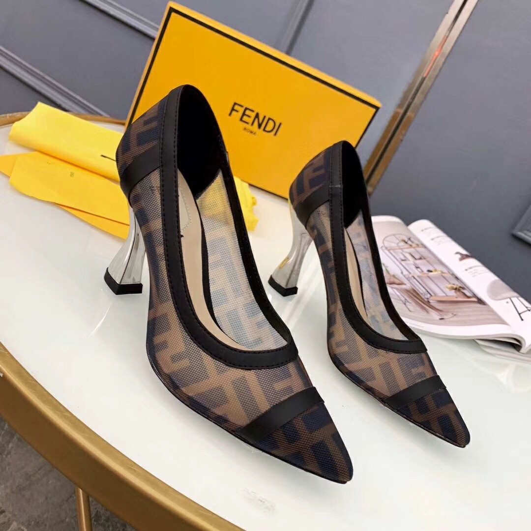 F**di black colibri logo-print mesh pumps 85mm