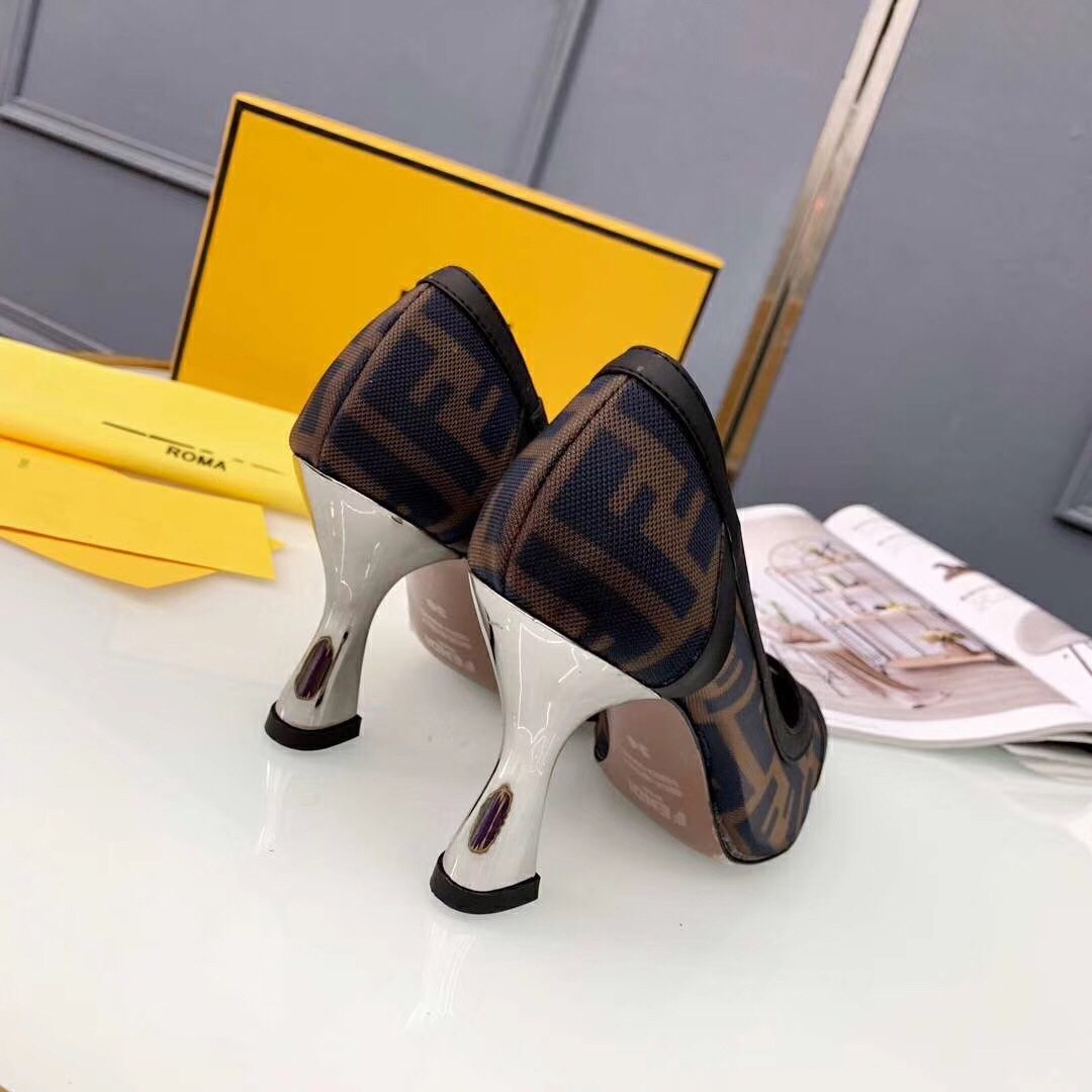 F**di black colibri logo-print mesh pumps 85mm