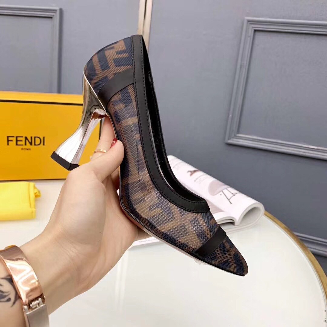 F**di black colibri logo-print mesh pumps 85mm