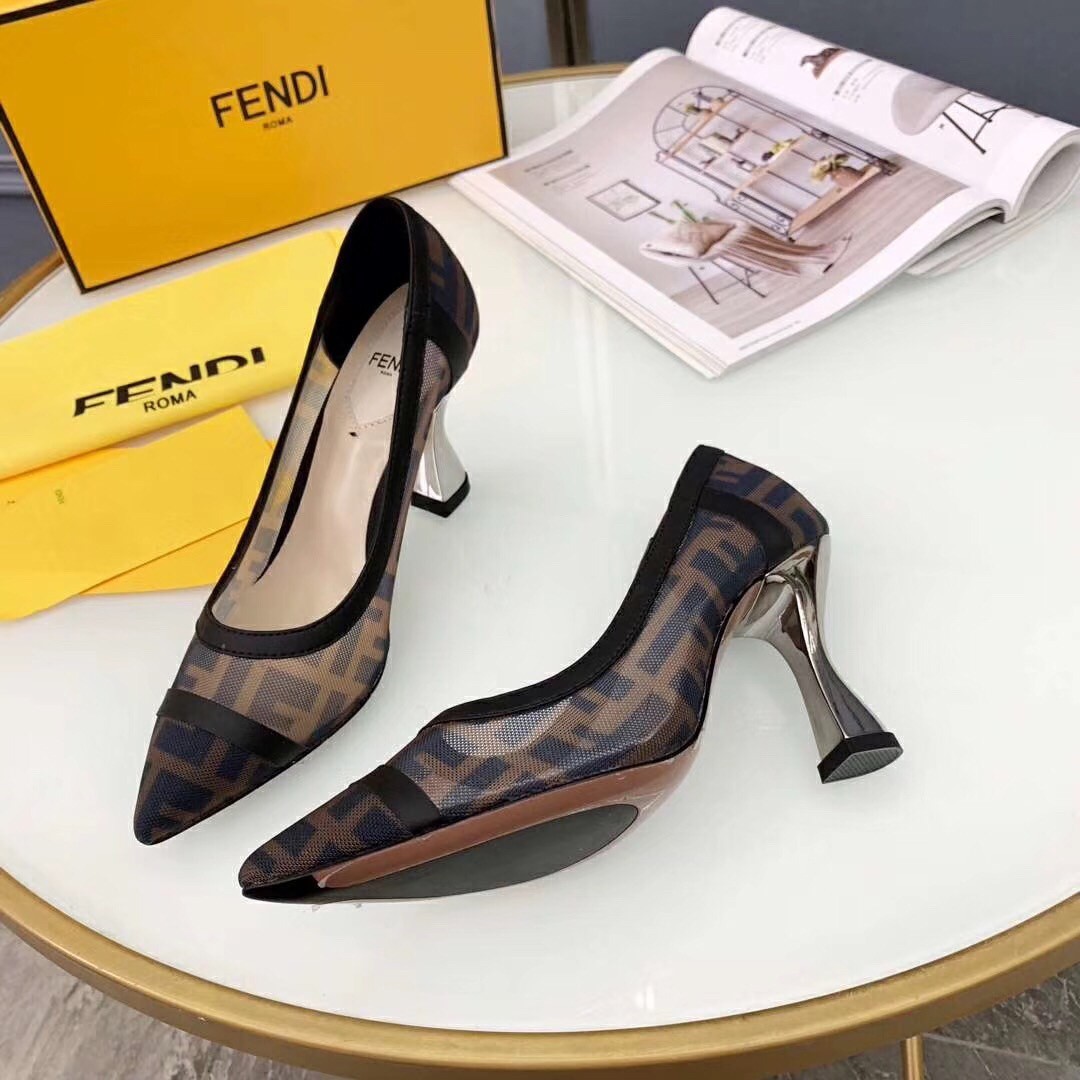 F**di black colibri logo-print mesh pumps 85mm