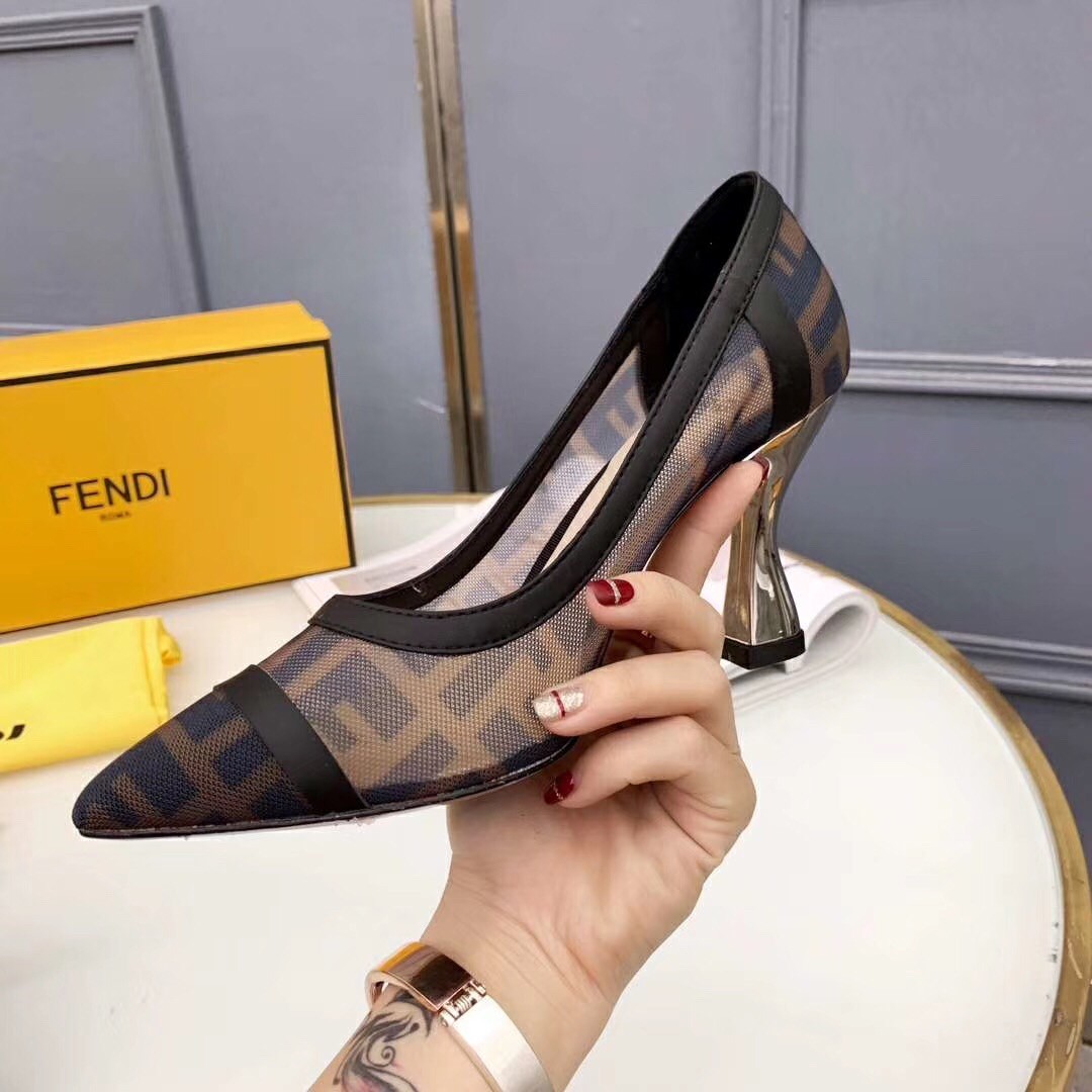 F**di black colibri logo-print mesh pumps 85mm