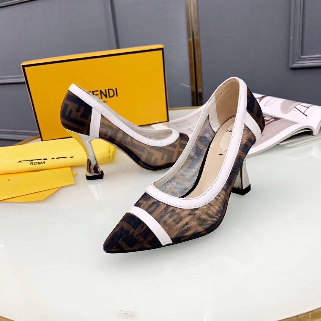 F**di white colibri logo-print mesh pumps 85mm