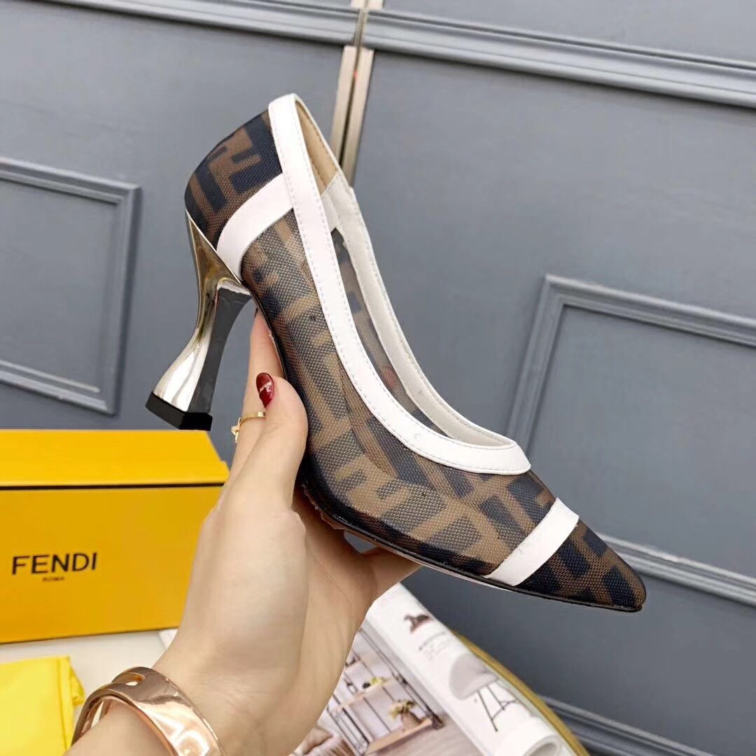 F**di white colibri logo-print mesh pumps 85mm