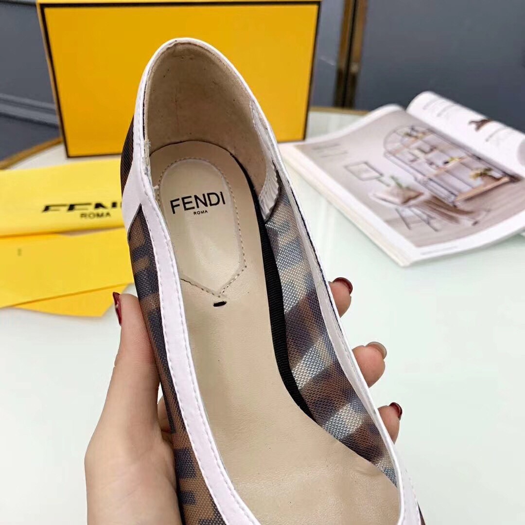 F**di white colibri logo-print mesh pumps 85mm