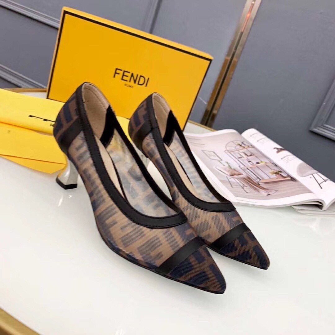 F**di black colibri logo-print mesh pumps 55mm