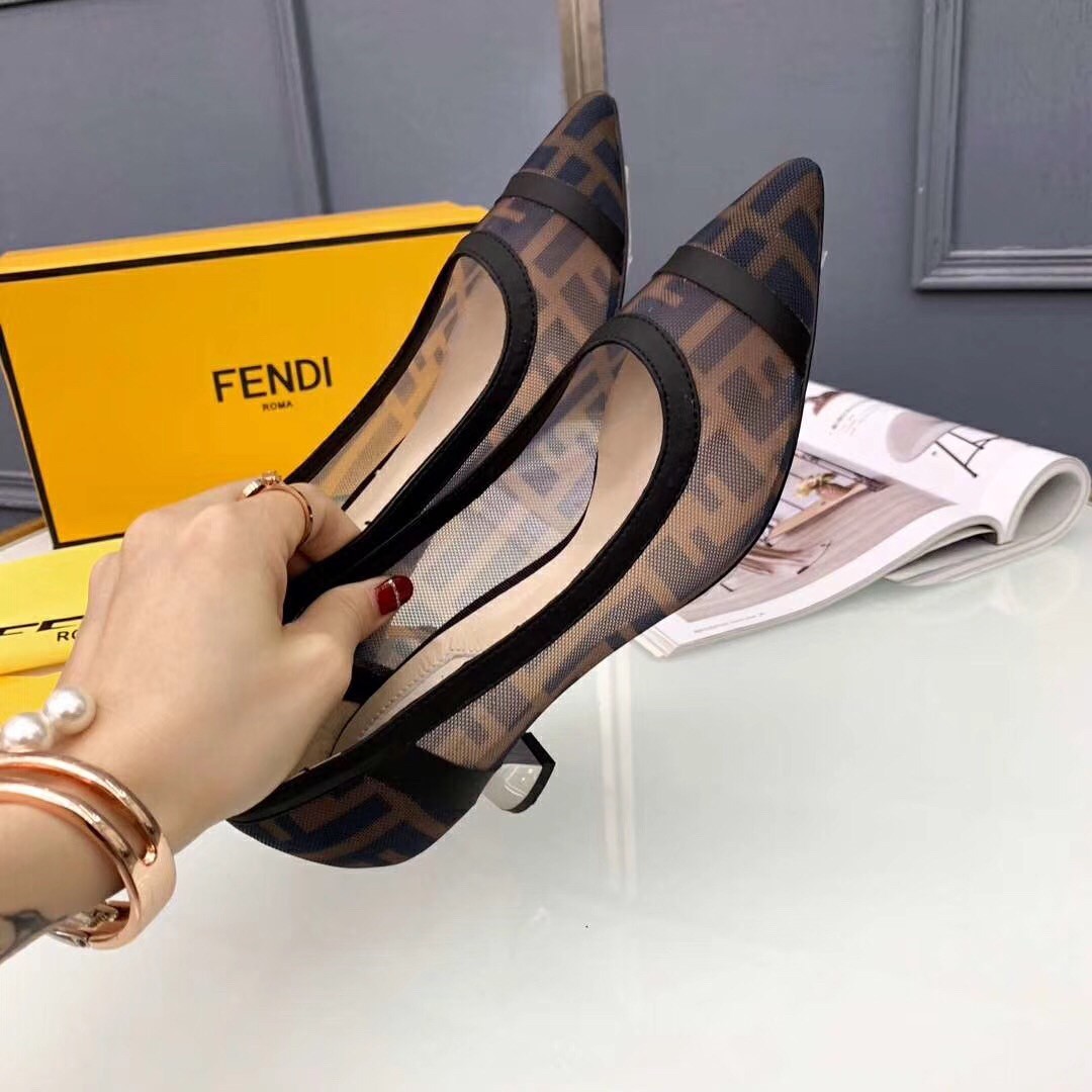 F**di black colibri logo-print mesh pumps 55mm