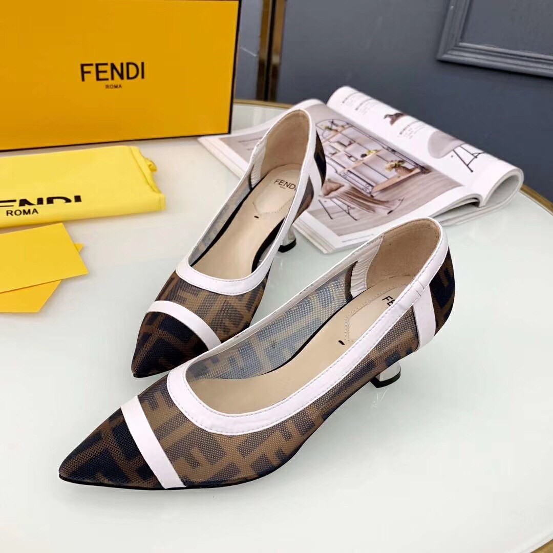 F**di white colibri logo-print mesh pumps 55mm