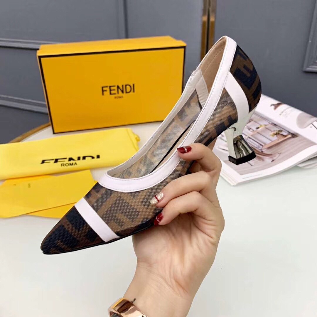 F**di white colibri logo-print mesh pumps 55mm