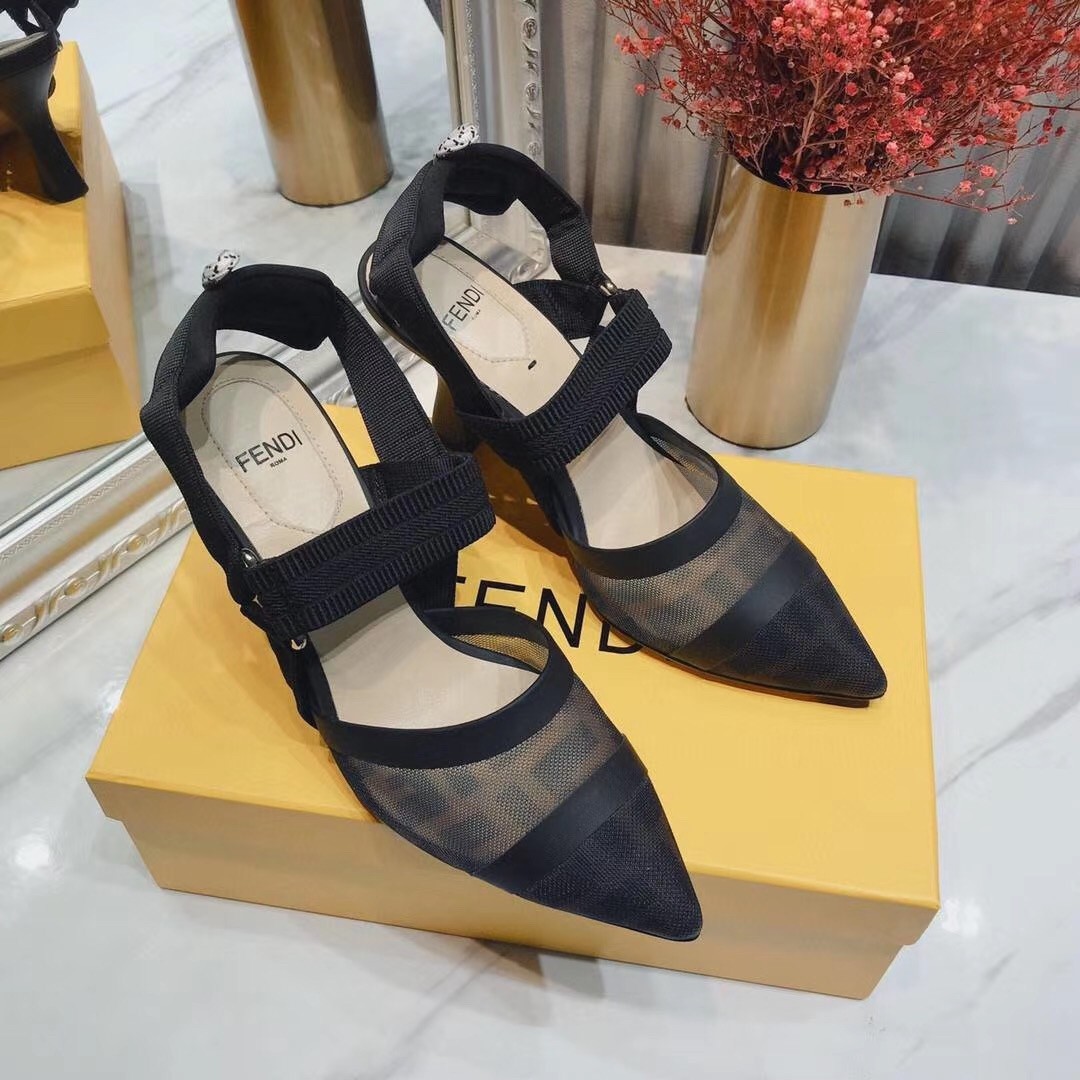 F**di black mesh colibri slingbacks 85mm pumps