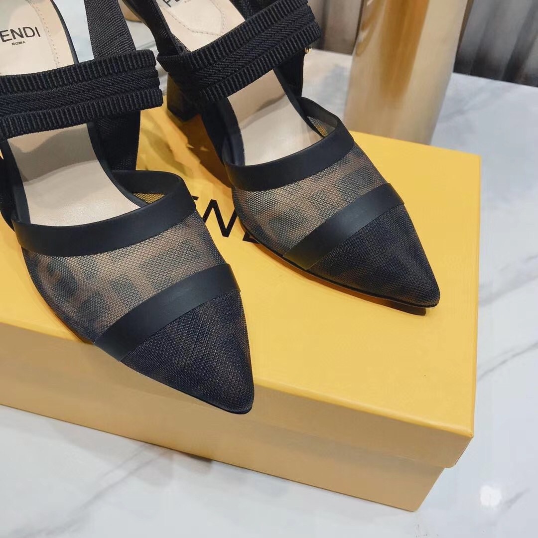 F**di black mesh colibri slingbacks 85mm pumps