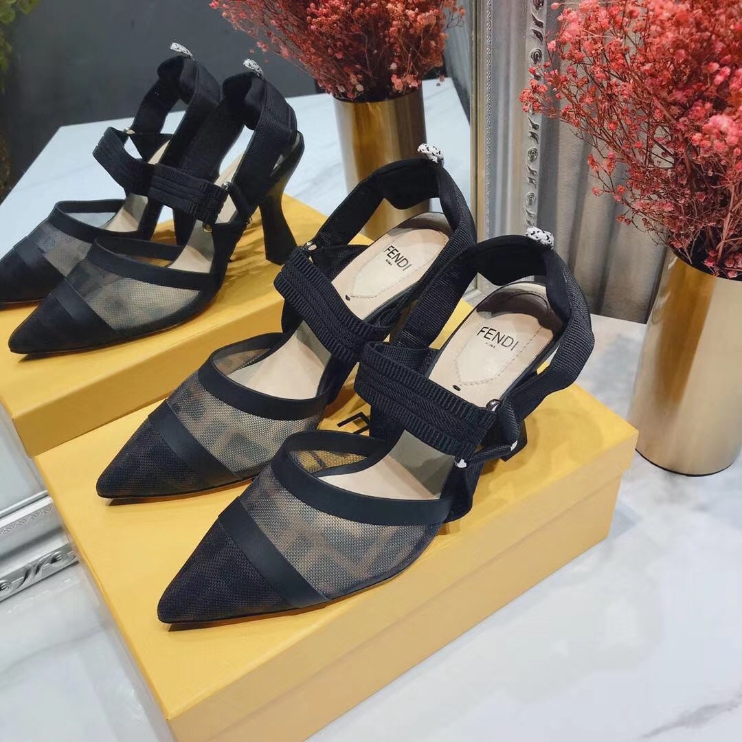 F**di black mesh colibri slingbacks 85mm pumps