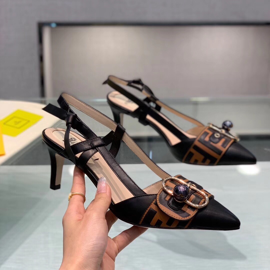 F**di black slingbacks with pointed toe and slender heel